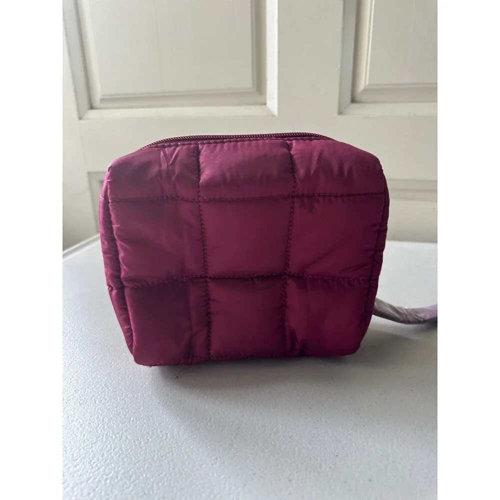 NWOT Rare Beauty by Selena Gomez Berry Puffy Quilted Nylon Essentials Zip Pouch